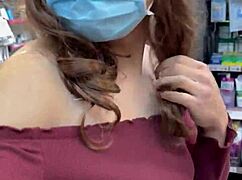 asian ladyboy showing new thong in convenience store