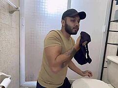 Uncovering the plumber sniffing my underwear for a sneaky handjob.