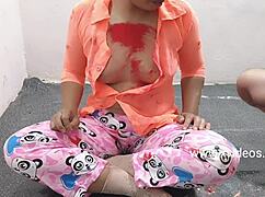 Holi sex story! Desi girlfriend gets her pussy licked and pounded in hidden cam doggystyle action