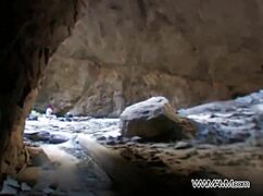 Teeny redhead spreads her ass for a stranger outdoors