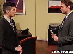 gay hunk in office uniform scene