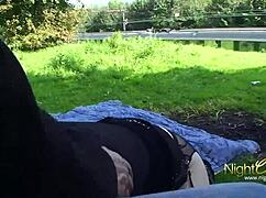 Young redhead gets intense anal fuck outdoors in public