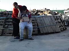 fucking on a log outdoors, this horny couple couldn't wait. their public display turned heads with raw passion.