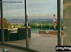 Oh man! Classy Britt Linn with short hair strips for a naked swim outdoors! 🏊‍♀️