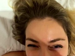 Beautiful Blonde Girl Teases with Blowjob, Shaking Cock Before Cum on Face