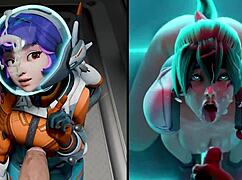 Juno battles Kiriko in intense hentai fight.