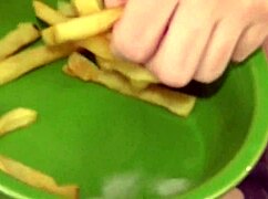 Amateur Girl Eats Cum Fries After Doggy Fuck And Blowjob