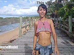 Hairy woman dances with slips