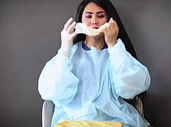 Feeling the latex gloves in medical fetish