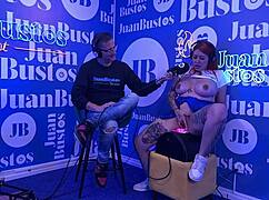 Andrea Pardo cums 5 times on a sex machine during Juan Bustos podcast