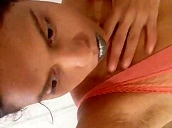 Ginger Paris masturbates dirty in neon orange lingerie