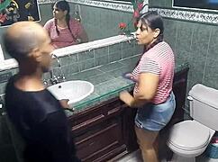 My boss seduces me in bathroom, fucks my big pussy