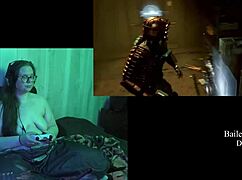 brunette plays deadspace naked in part 3