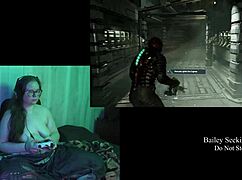 brunette plays deadspace naked in part 3