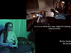 brunette plays deadspace naked in part 3