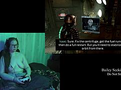 brunette plays deadspace naked in part 3