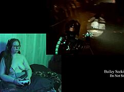 brunette plays deadspace naked in part 3