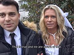 Debt4k collector bangs blonde while husband watches