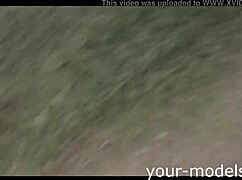 Gorgeous brunette sucks a huge white dick