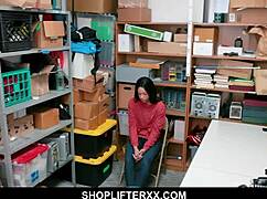 Cute teen caught stealing at shop seduces mall cop for freedom