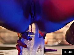 skinny redhead oils up and masturbates hard in the kitchen today.