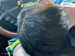 petite brunette sucks cock in porsche car
