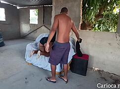 Woman pays the bricklayer with services