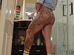 I'm destroying and sucking this giant dildo in a full bdsm video