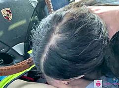 petite brunette sucks cock in porsche car
