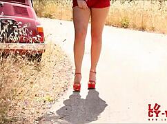 hot redhead undresses and rips clothes in sexy striptease