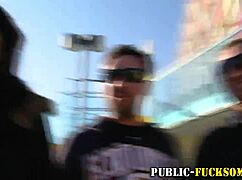 Petite babe public sucks in lingerie