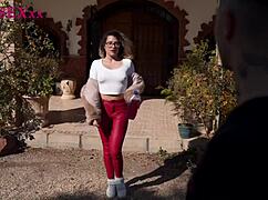 Riding horses on the farm with curly hair and natural scenery