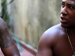 housewife sweeps yard in lingerie, showing pussy but wanting ass