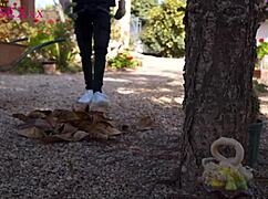 Riding horses on the farm with curly hair and natural scenery