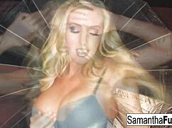 Samantha teases with big tits blonde ass pussy nude masturbation.