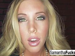 Samantha teases with big tits blonde ass pussy nude masturbation.
