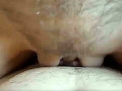 Moaning babe gets wet pussy pounded with creamy finish