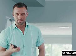 Hot interracial gay threesome with muscular bodybuilders and big cocks