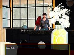 Redhead milf in erotic anime game with big tits 😏