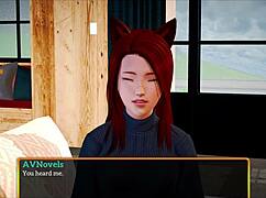 Redhead milf in erotic anime game with big tits 😏