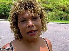 Fat whore touches herself outdoors during trip