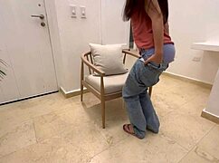 Lesbian boss gives orders in living room