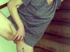 Wife Rubbing Shaved Pussy On Stairs With Tattoo