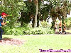 Costumed Teens Receive Facial Cumshots