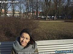 Newbie babe in casting interview sucks cock and gets facialized