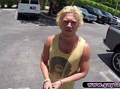 Blonde muscle surfer dude flexes hard