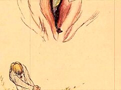 Vintage erotic cartoon illustration from antique anime