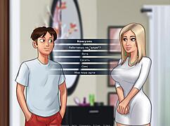 Slut rides big cock in summertime saga, getting cum on nipples