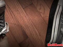 ginger sub gets punished hard outdoors with pierced nipples.