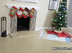 Sexy elves at party switch from small dildos to big cocks in hardcore foursome.